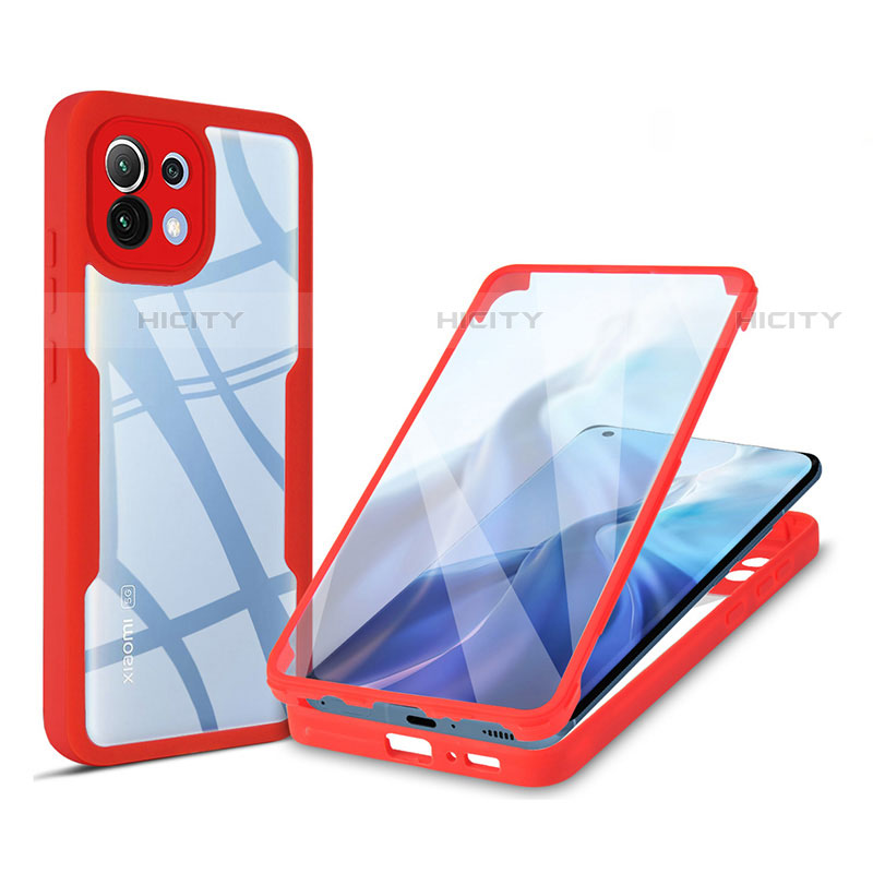 Carcasa Bumper Funda Silicona Transparente 360 Grados M01 para Xiaomi Mi 11 Lite 4G Rojo