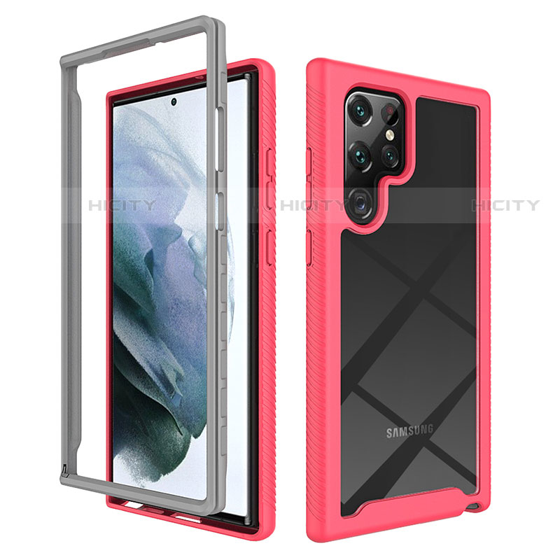 Carcasa Bumper Funda Silicona Transparente 360 Grados M02 para Samsung Galaxy S23 Ultra 5G Rosa Roja
