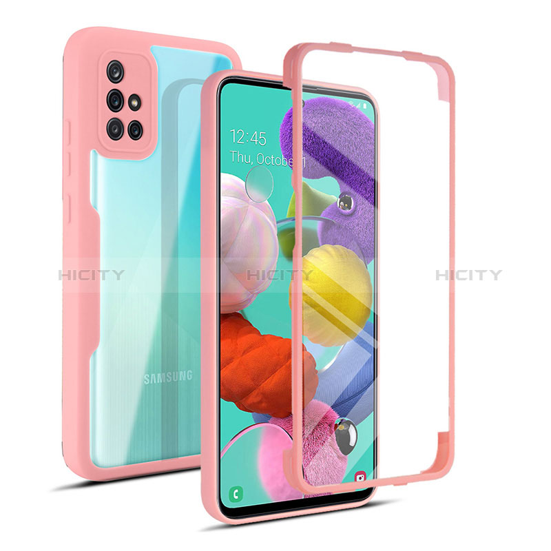 Carcasa Bumper Funda Silicona Transparente 360 Grados MJ1 para Samsung Galaxy A51 4G Oro Rosa