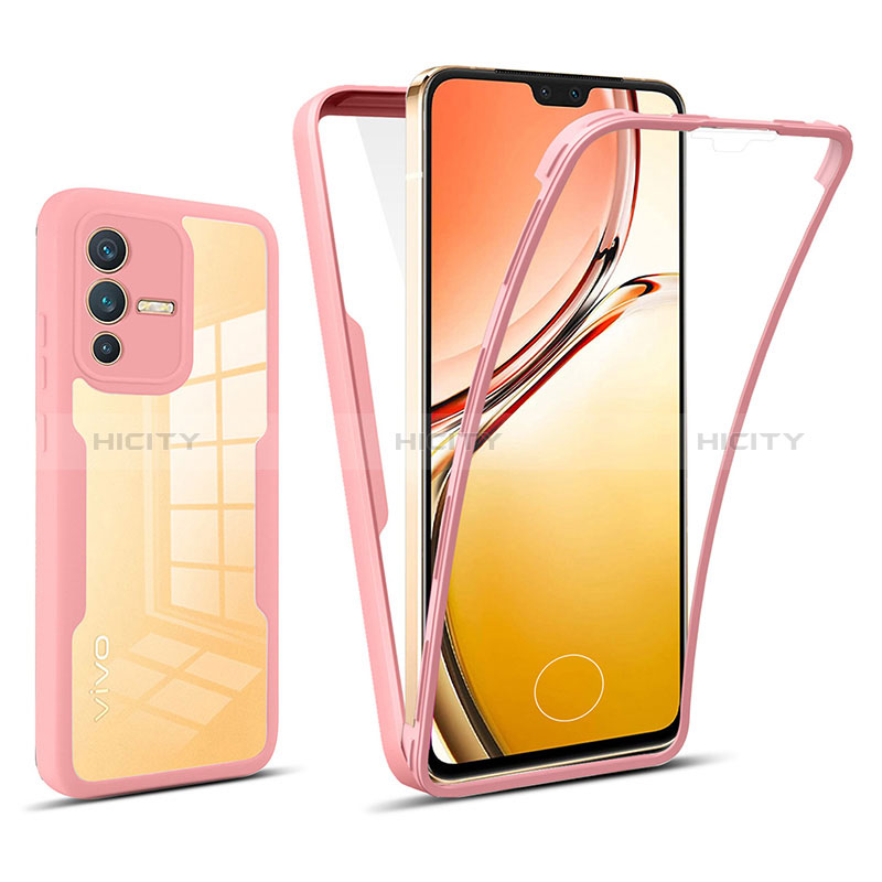 Carcasa Bumper Funda Silicona Transparente 360 Grados MJ1 para Vivo V23 5G Oro Rosa