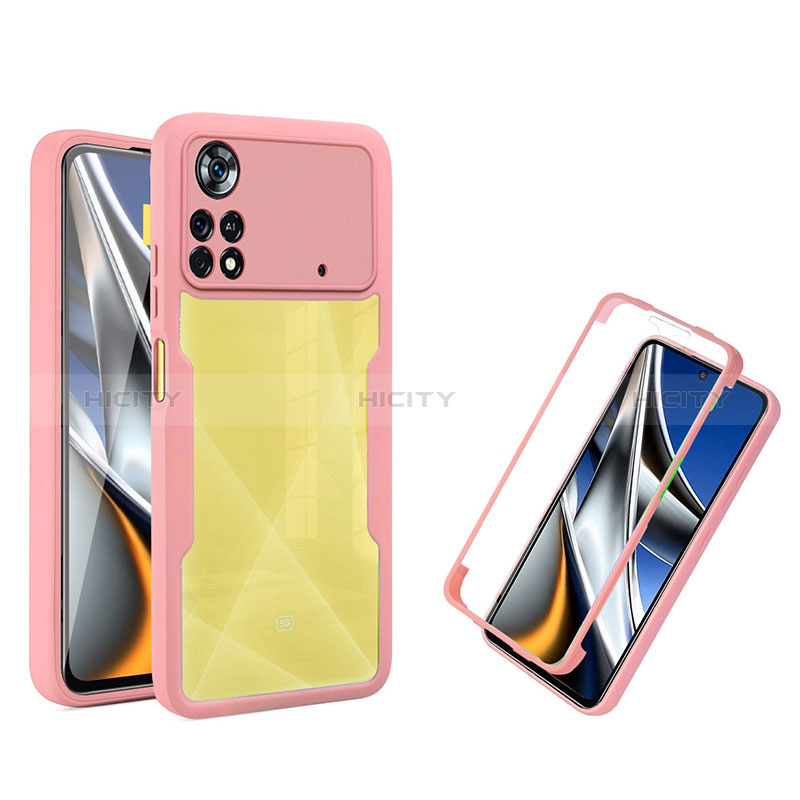 Carcasa Bumper Funda Silicona Transparente 360 Grados MJ1 para Xiaomi Poco X4 Pro 5G Oro Rosa