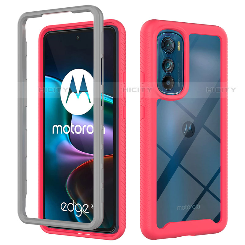 Carcasa Bumper Funda Silicona Transparente 360 Grados para Motorola Moto Edge 30 5G Rosa Roja