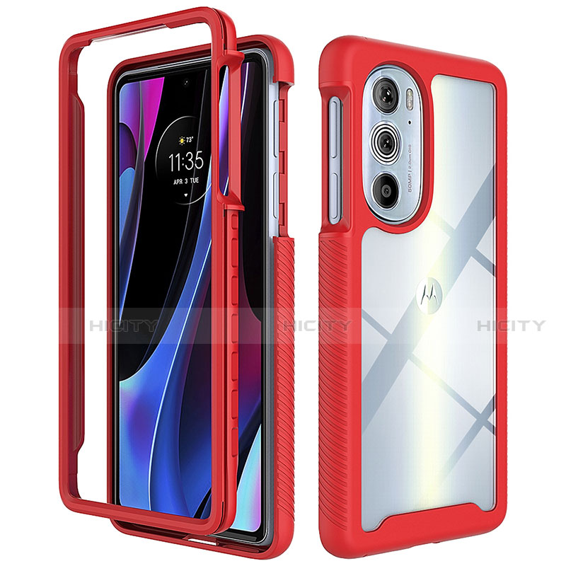 Carcasa Bumper Funda Silicona Transparente 360 Grados para Motorola Moto Edge 30 Pro 5G Rojo