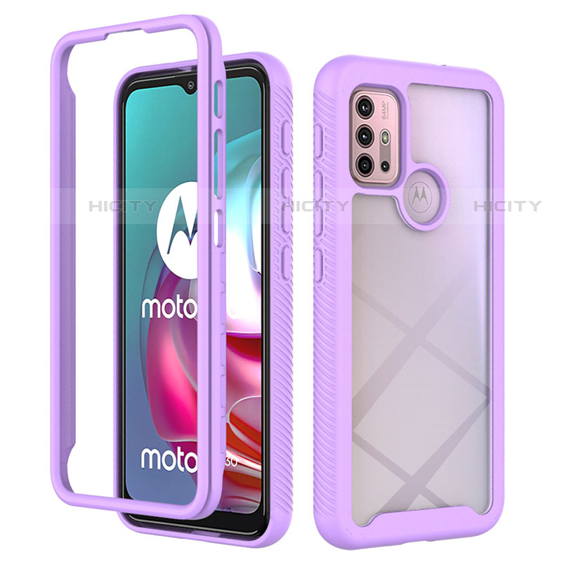 Carcasa Bumper Funda Silicona Transparente 360 Grados para Motorola Moto G10 Morado