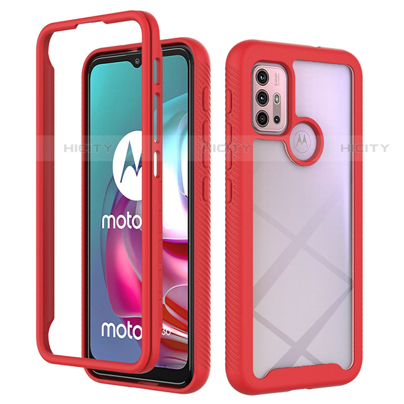 Carcasa Bumper Funda Silicona Transparente 360 Grados para Motorola Moto G10 Power Rojo