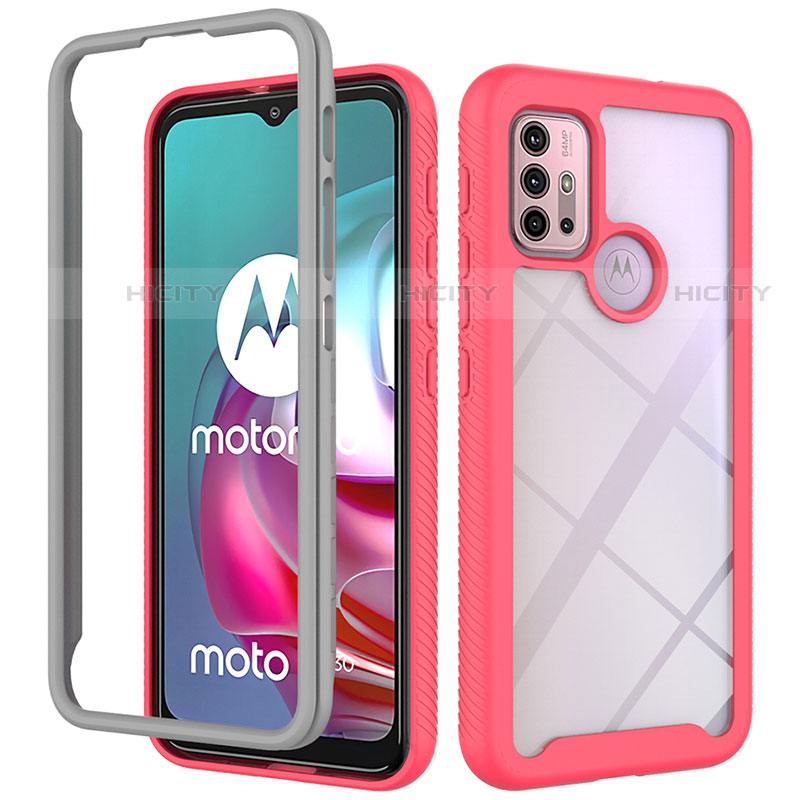 Carcasa Bumper Funda Silicona Transparente 360 Grados para Motorola Moto G10 Power Rosa Roja