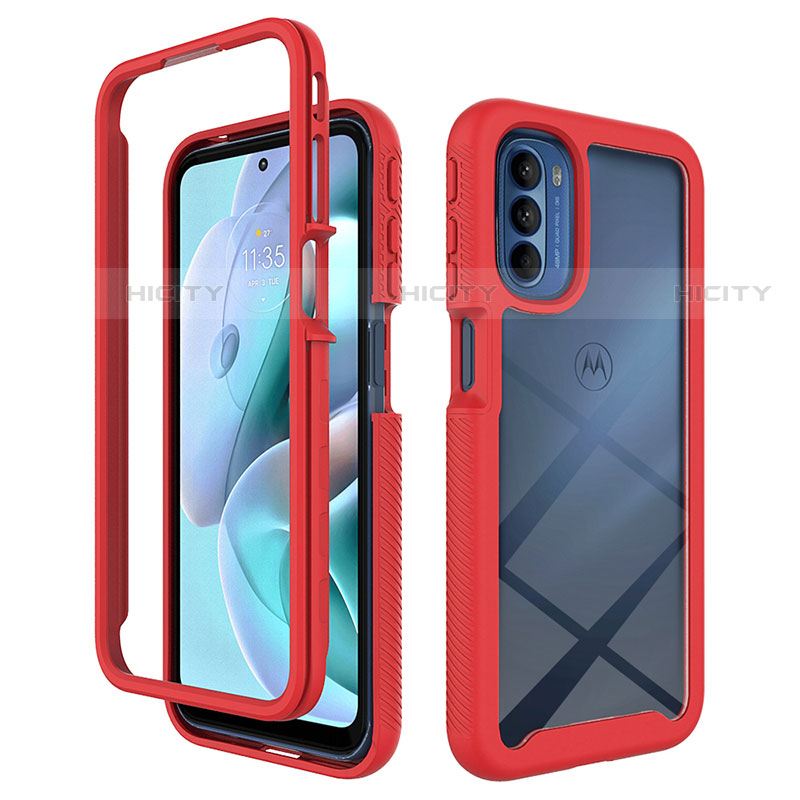 Carcasa Bumper Funda Silicona Transparente 360 Grados para Motorola Moto G31 Rojo