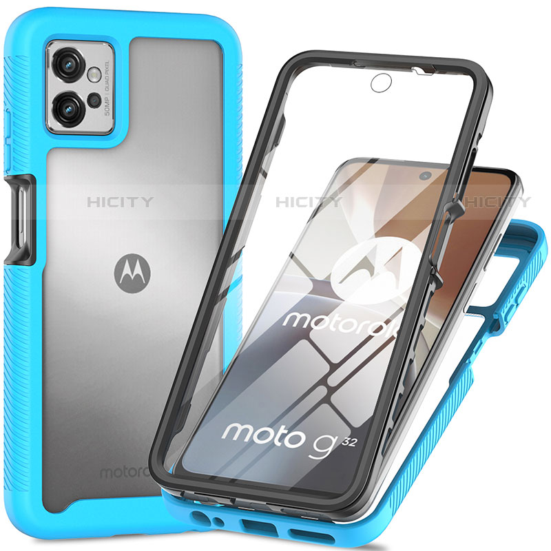 Carcasa Bumper Funda Silicona Transparente 360 Grados para Motorola Moto G32 Cian