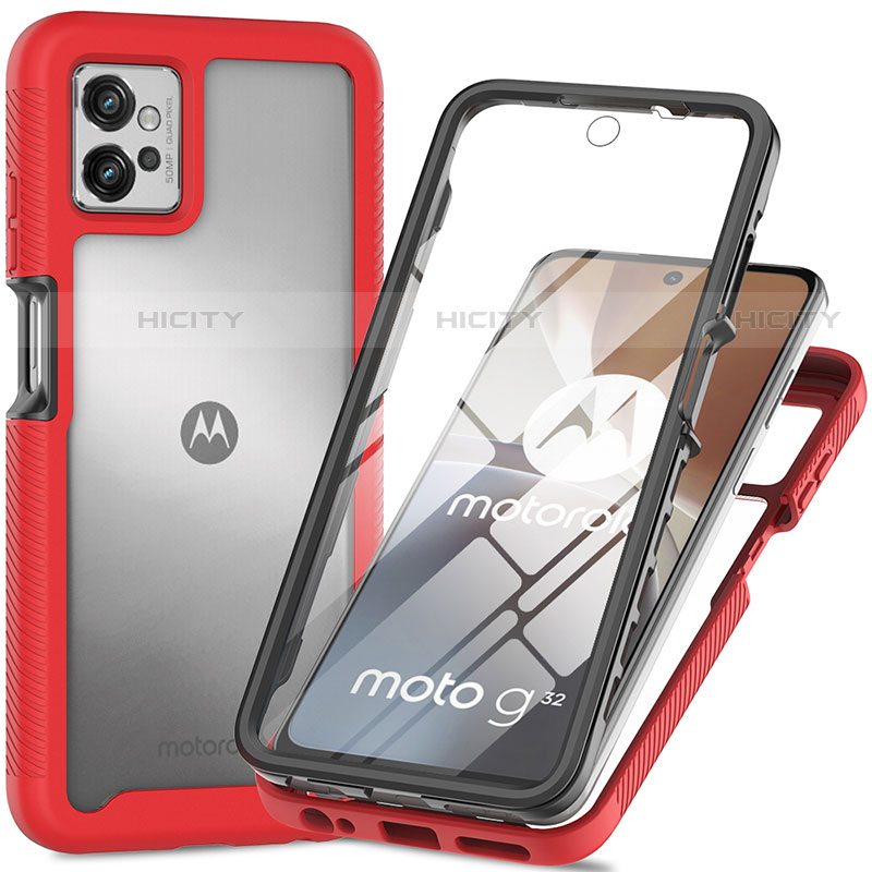 Carcasa Bumper Funda Silicona Transparente 360 Grados para Motorola Moto G32 Rojo