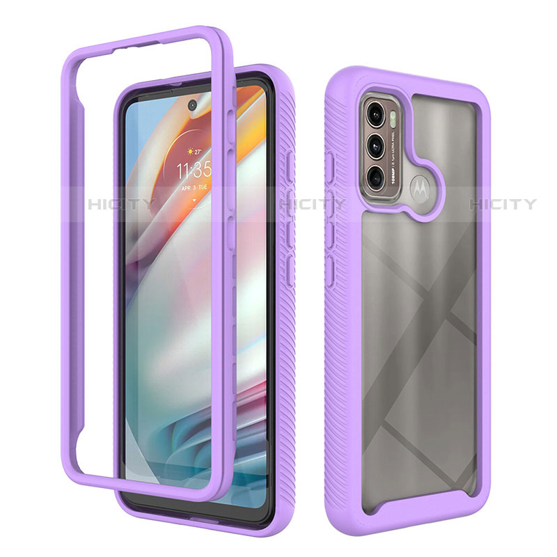 Carcasa Bumper Funda Silicona Transparente 360 Grados para Motorola Moto G40 Fusion Morado