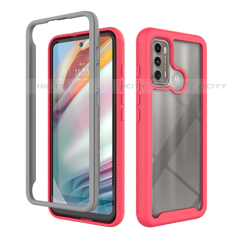 Carcasa Bumper Funda Silicona Transparente 360 Grados para Motorola Moto G40 Fusion Rosa Roja