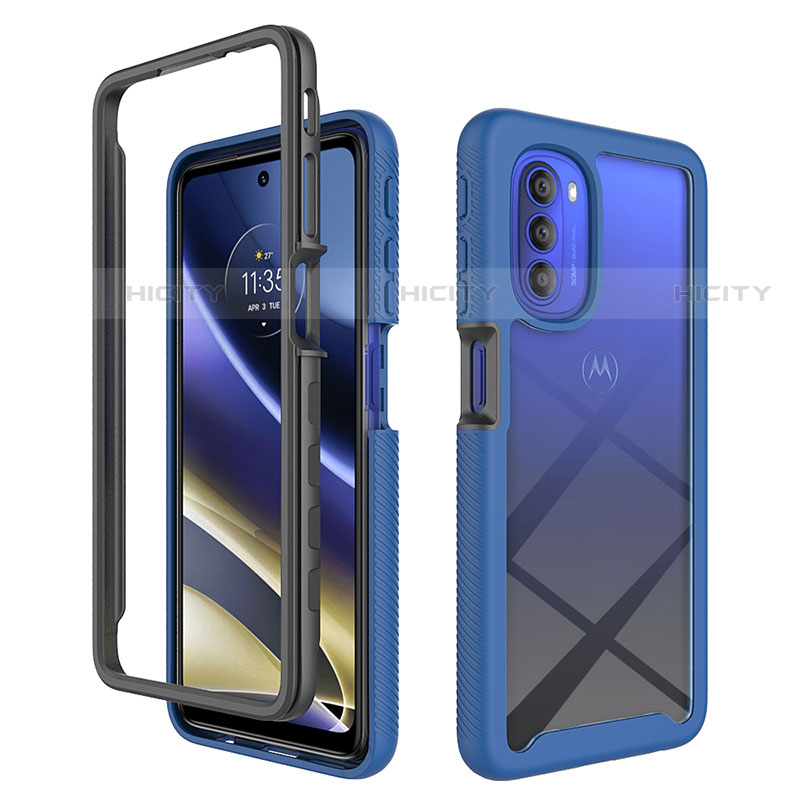 Carcasa Bumper Funda Silicona Transparente 360 Grados para Motorola Moto G51 5G Azul