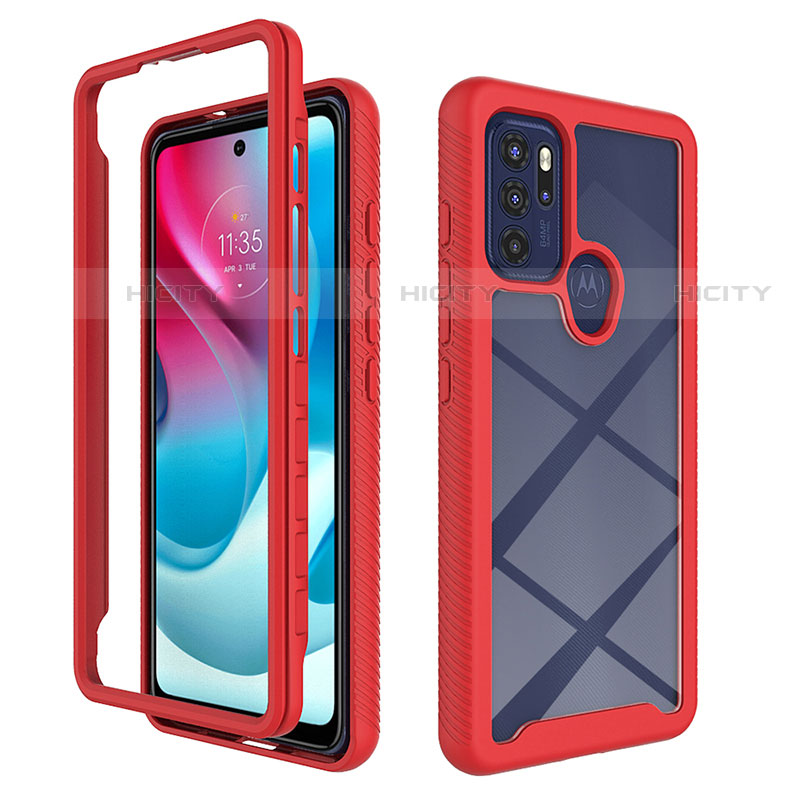 Carcasa Bumper Funda Silicona Transparente 360 Grados para Motorola Moto G60s Rojo