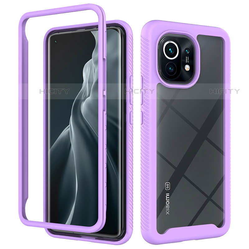 Carcasa Bumper Funda Silicona Transparente 360 Grados para Xiaomi Mi 11 5G Morado