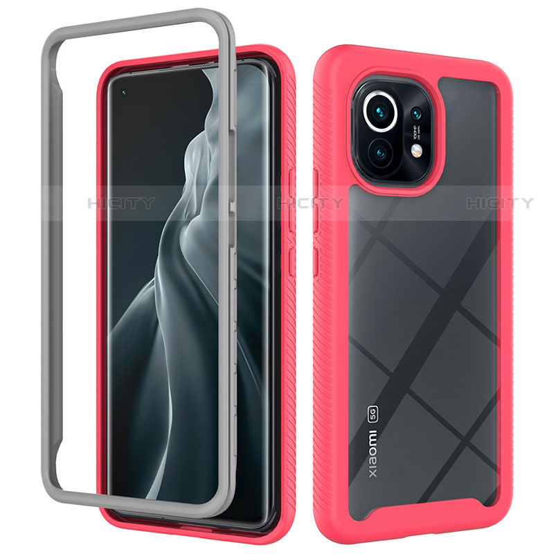 Carcasa Bumper Funda Silicona Transparente 360 Grados para Xiaomi Mi 11 Lite 4G Rosa Roja