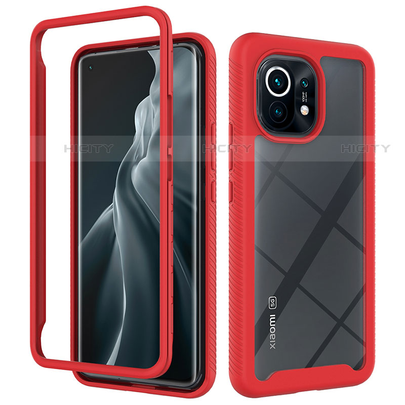 Carcasa Bumper Funda Silicona Transparente 360 Grados para Xiaomi Mi 11 Lite 5G NE Rojo