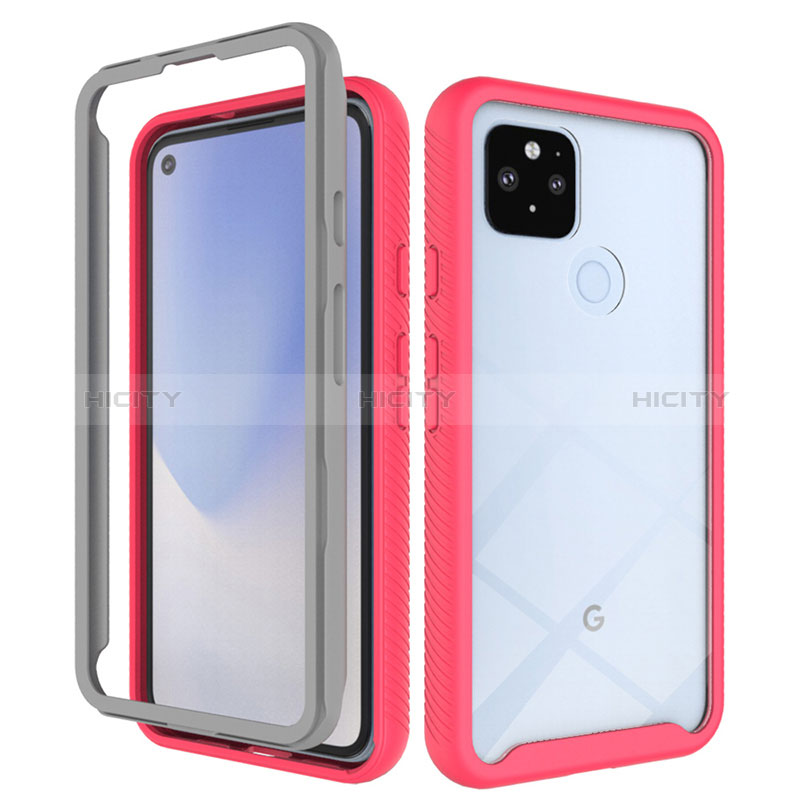 Carcasa Bumper Funda Silicona Transparente 360 Grados ZJ1 para Google Pixel 5 XL 5G Rojo