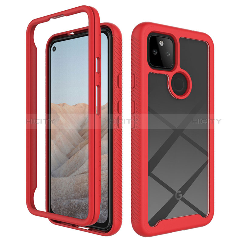 Carcasa Bumper Funda Silicona Transparente 360 Grados ZJ1 para Google Pixel 5a 5G Rojo