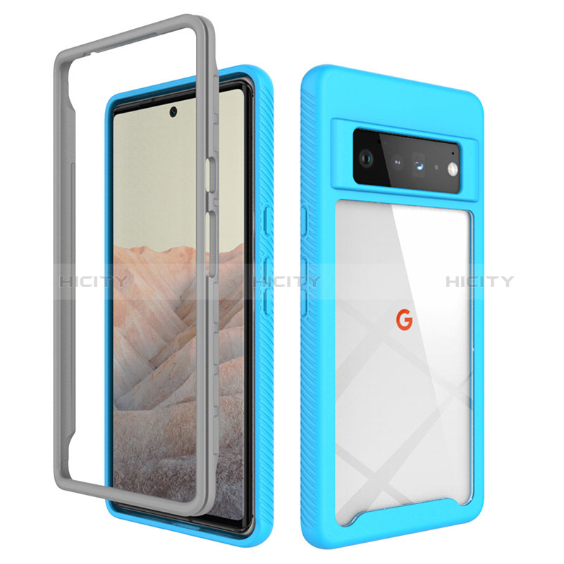 Carcasa Bumper Funda Silicona Transparente 360 Grados ZJ1 para Google Pixel 6 Pro 5G Azul Cielo