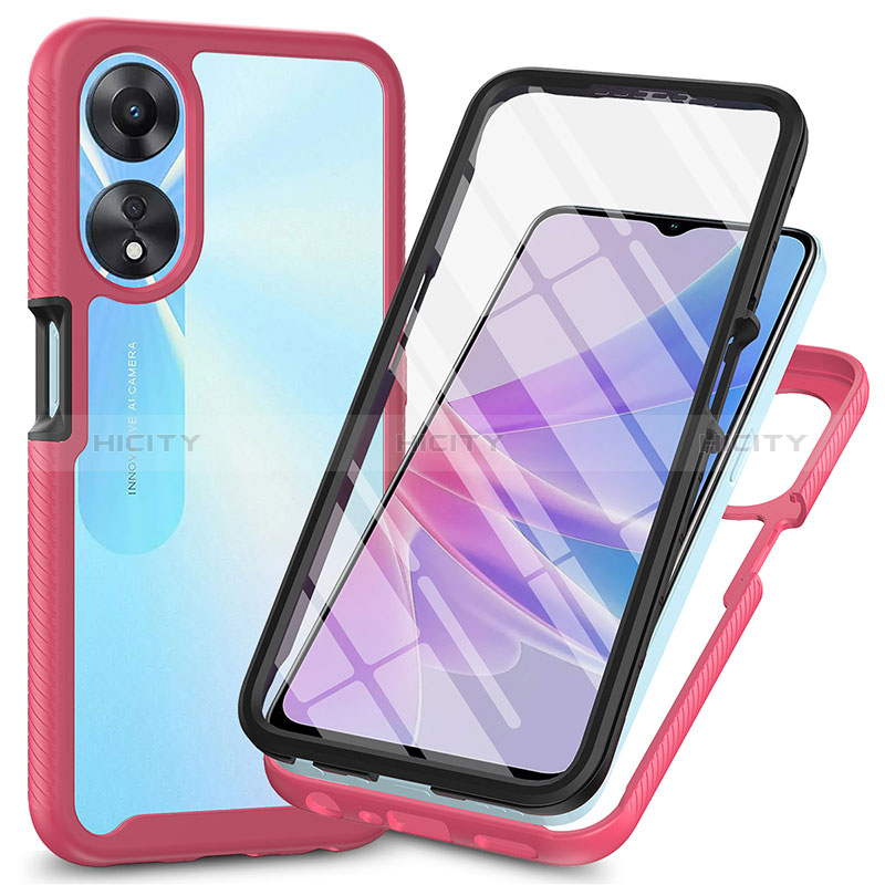 Carcasa Bumper Funda Silicona Transparente 360 Grados ZJ1 para Oppo A78 5G Rosa Roja