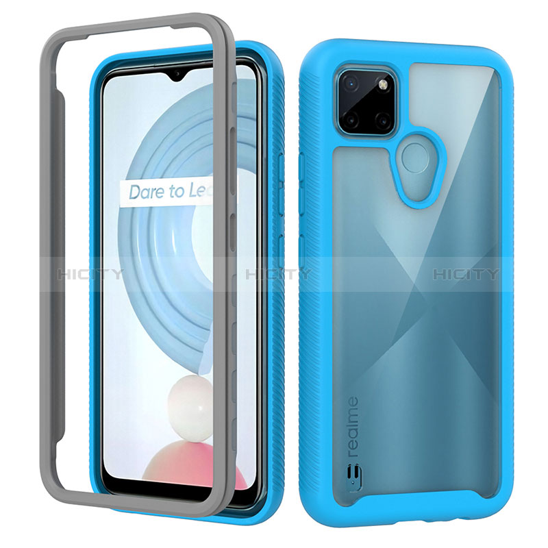 Carcasa Bumper Funda Silicona Transparente 360 Grados ZJ1 para Realme C21Y Azul Cielo