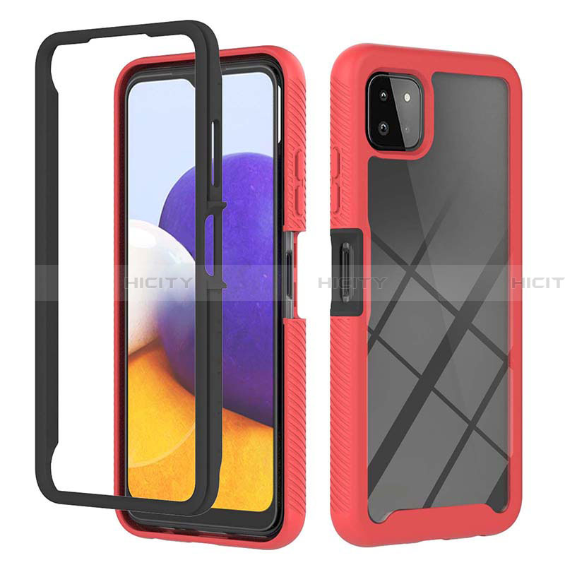 Carcasa Bumper Funda Silicona Transparente 360 Grados ZJ1 para Samsung Galaxy A22 5G Rojo