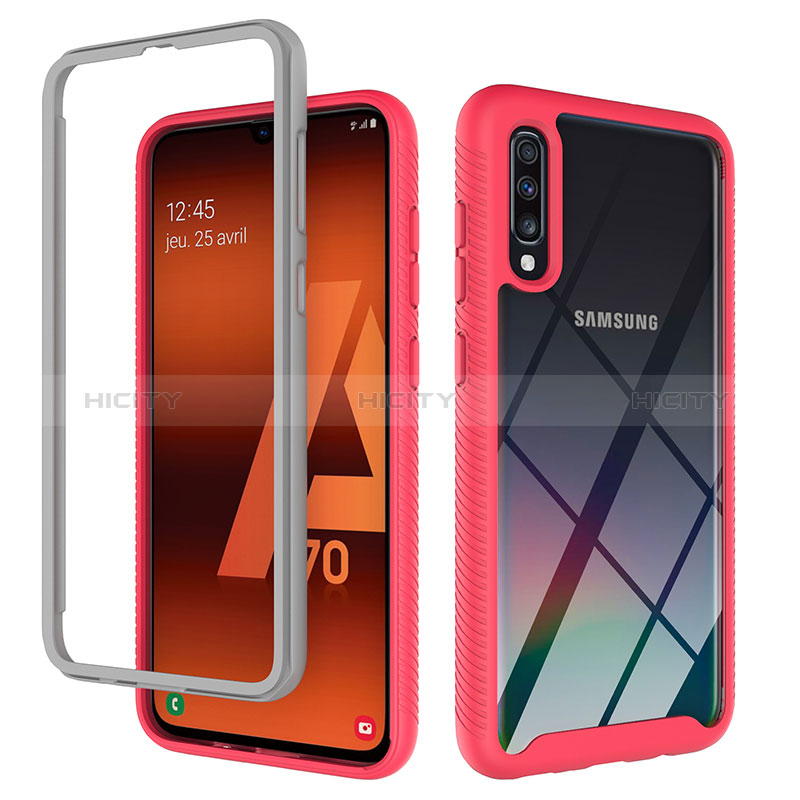 Carcasa Bumper Funda Silicona Transparente 360 Grados ZJ1 para Samsung Galaxy A70 Rosa Roja