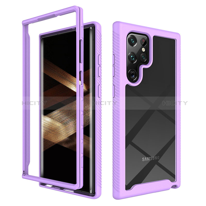 Carcasa Bumper Funda Silicona Transparente 360 Grados ZJ1 para Samsung Galaxy S24 Ultra 5G Purpura Claro