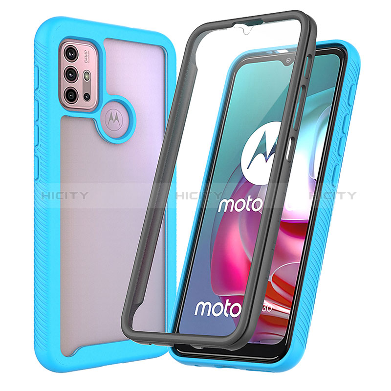 Carcasa Bumper Funda Silicona Transparente 360 Grados ZJ3 para Motorola Moto G10 Azul Cielo