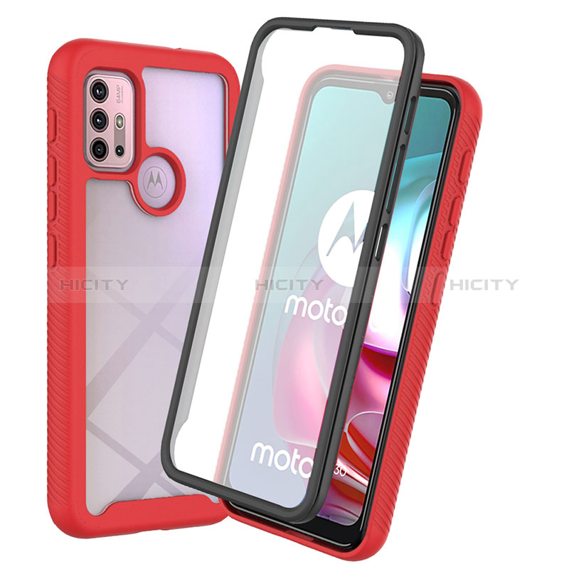 Carcasa Bumper Funda Silicona Transparente 360 Grados ZJ3 para Motorola Moto G10 Rojo