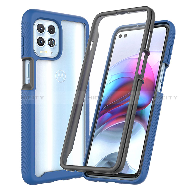 Carcasa Bumper Funda Silicona Transparente 360 Grados ZJ3 para Motorola Moto G100 5G Azul