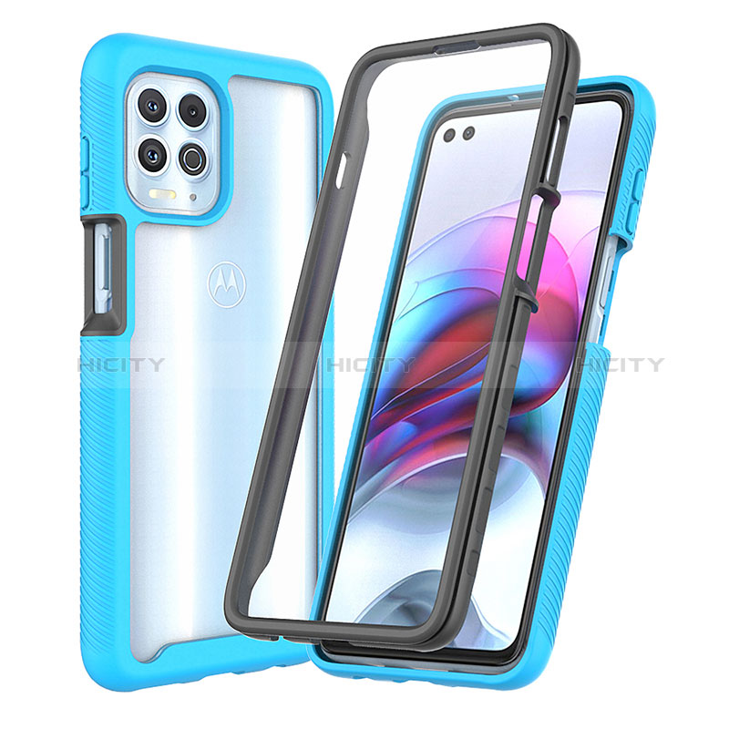 Carcasa Bumper Funda Silicona Transparente 360 Grados ZJ3 para Motorola Moto G100 5G Azul Cielo