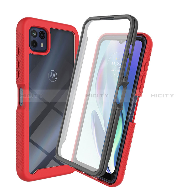 Carcasa Bumper Funda Silicona Transparente 360 Grados ZJ3 para Motorola Moto G50 5G Rojo