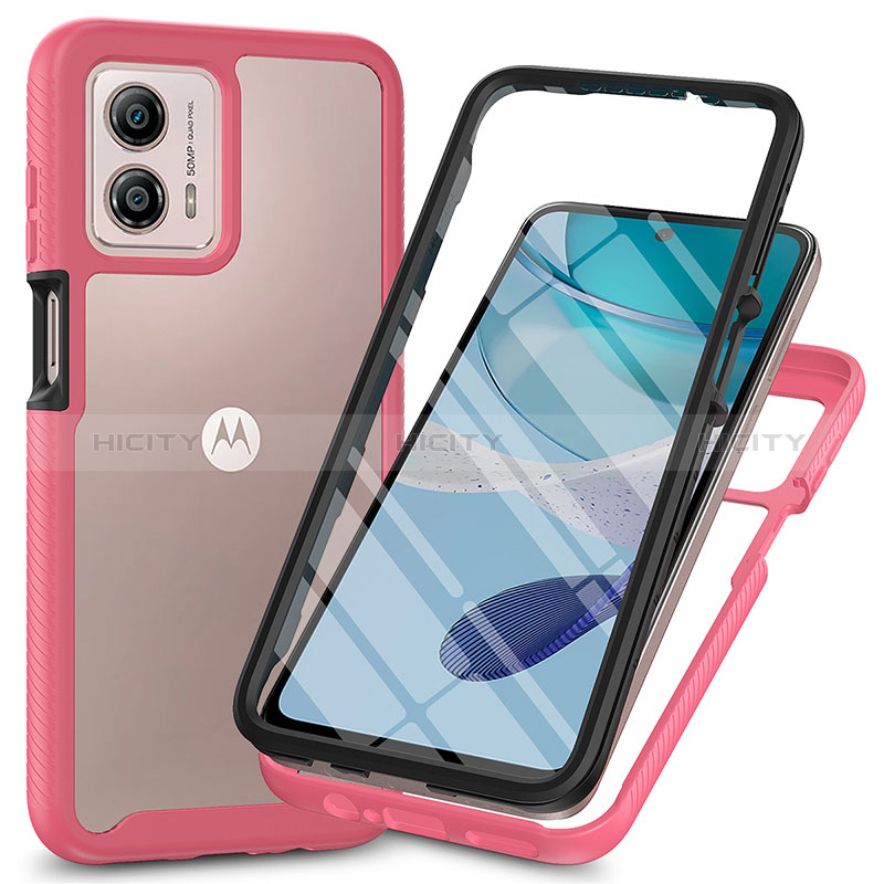 Carcasa Bumper Funda Silicona Transparente 360 Grados ZJ3 para Motorola Moto G53 5G Rosa Roja