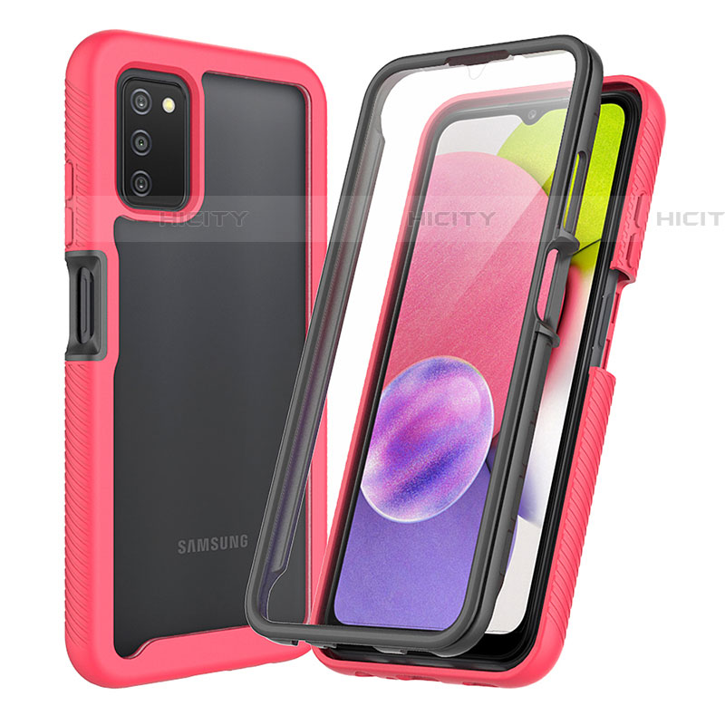 Carcasa Bumper Funda Silicona Transparente 360 Grados ZJ3 para Samsung Galaxy A03s Rosa Roja