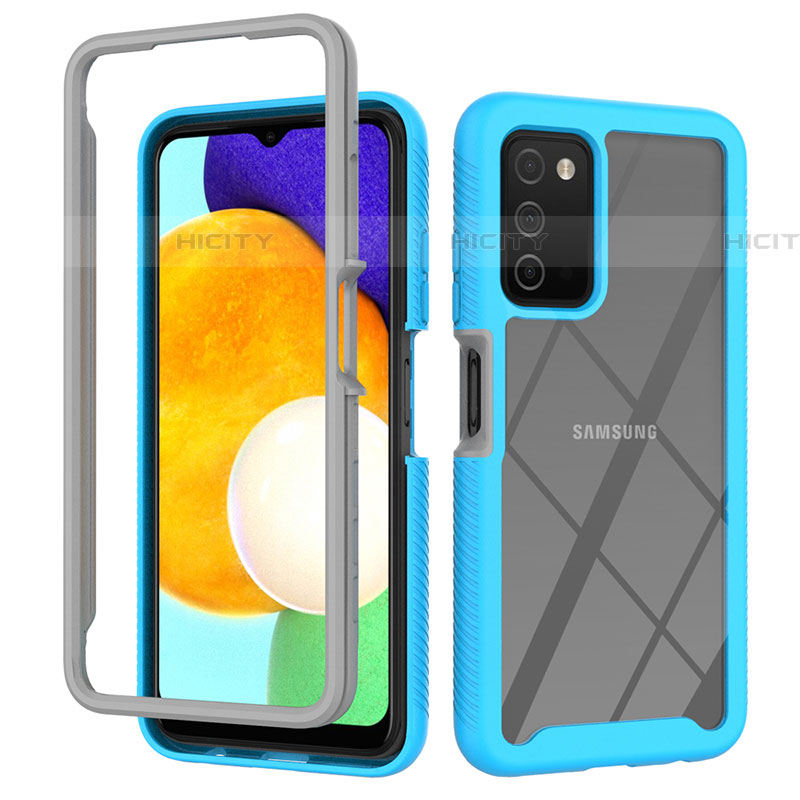 Carcasa Bumper Funda Silicona Transparente 360 Grados ZJ4 para Samsung Galaxy A03s Azul Cielo