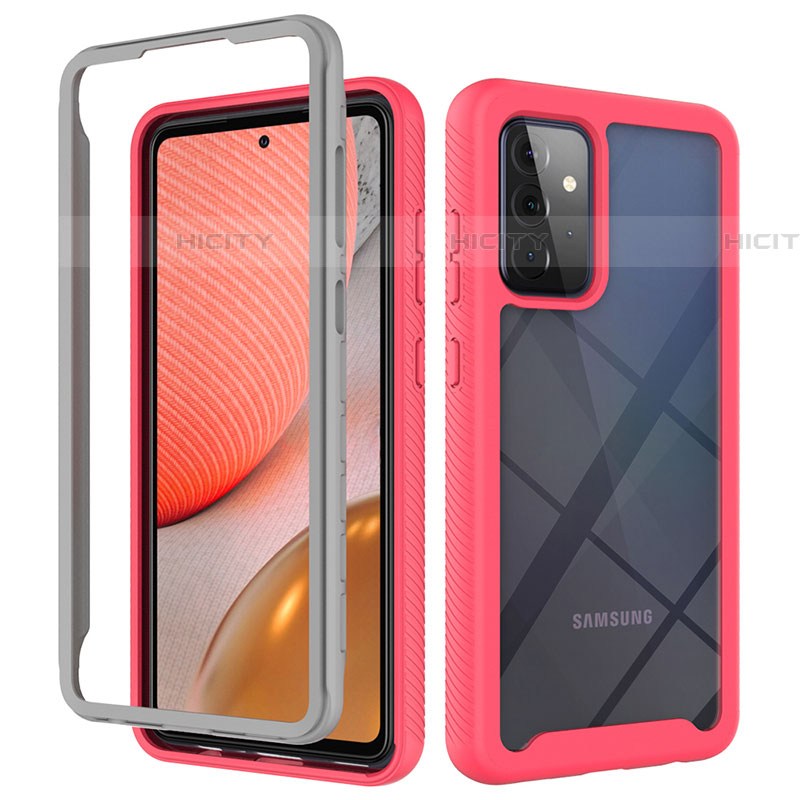 Carcasa Bumper Funda Silicona Transparente 360 Grados ZJ4 para Samsung Galaxy A72 4G Rosa Roja
