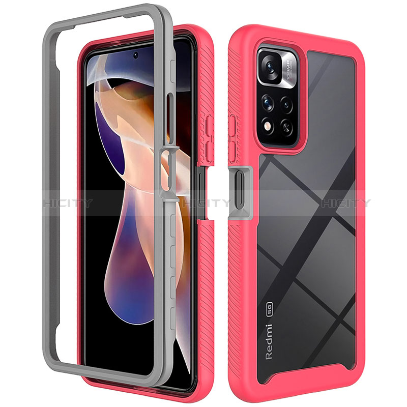 Carcasa Bumper Funda Silicona Transparente 360 Grados ZJ4 para Xiaomi Mi 11i 5G (2022) Rosa Roja