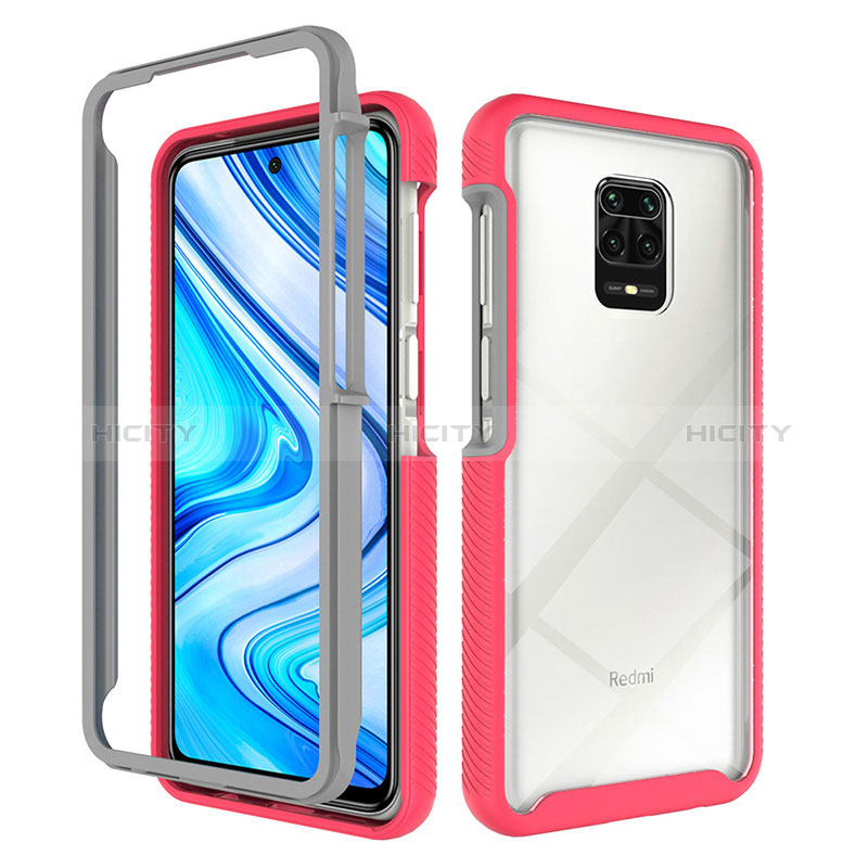 Carcasa Bumper Funda Silicona Transparente 360 Grados ZJ4 para Xiaomi Poco M2 Pro Rosa Roja