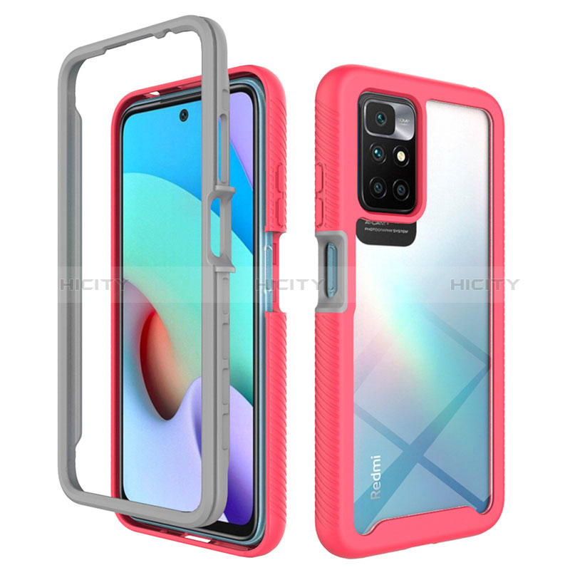 Carcasa Bumper Funda Silicona Transparente 360 Grados ZJ4 para Xiaomi Redmi 10 (2022) Rosa Roja