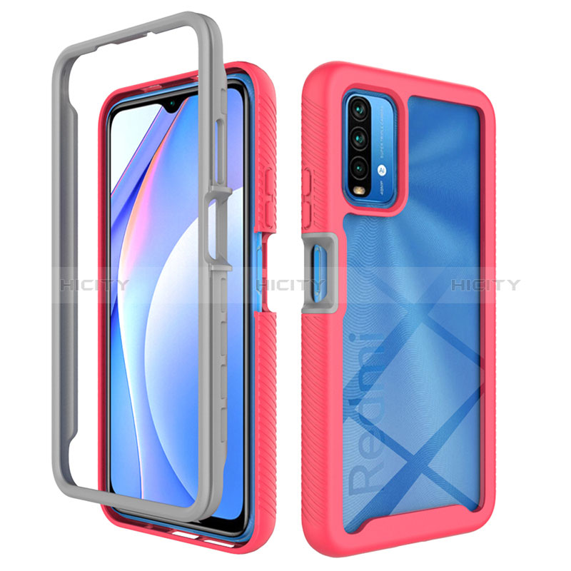 Carcasa Bumper Funda Silicona Transparente 360 Grados ZJ4 para Xiaomi Redmi 9 Power Rosa Roja