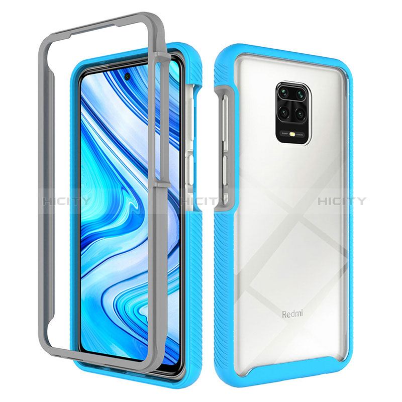 Carcasa Bumper Funda Silicona Transparente 360 Grados ZJ4 para Xiaomi Redmi Note 9 Pro Azul Cielo