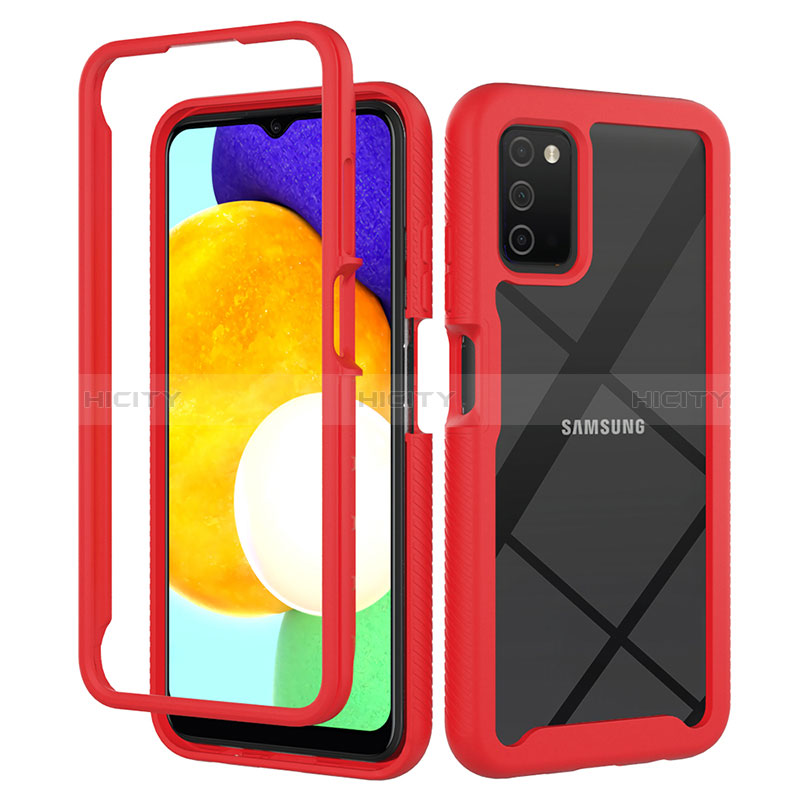 Carcasa Bumper Funda Silicona Transparente 360 Grados ZJ5 para Samsung Galaxy A02s Rojo