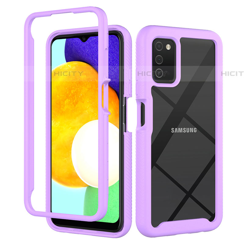 Carcasa Bumper Funda Silicona Transparente 360 Grados ZJ5 para Samsung Galaxy A03s Purpura Claro