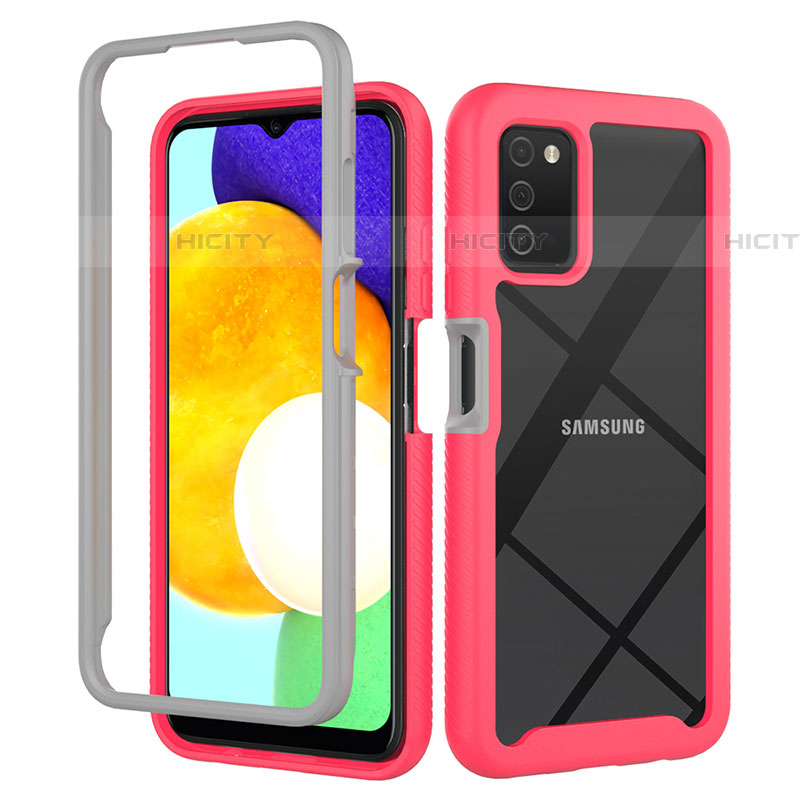 Carcasa Bumper Funda Silicona Transparente 360 Grados ZJ5 para Samsung Galaxy A03s Rosa Roja