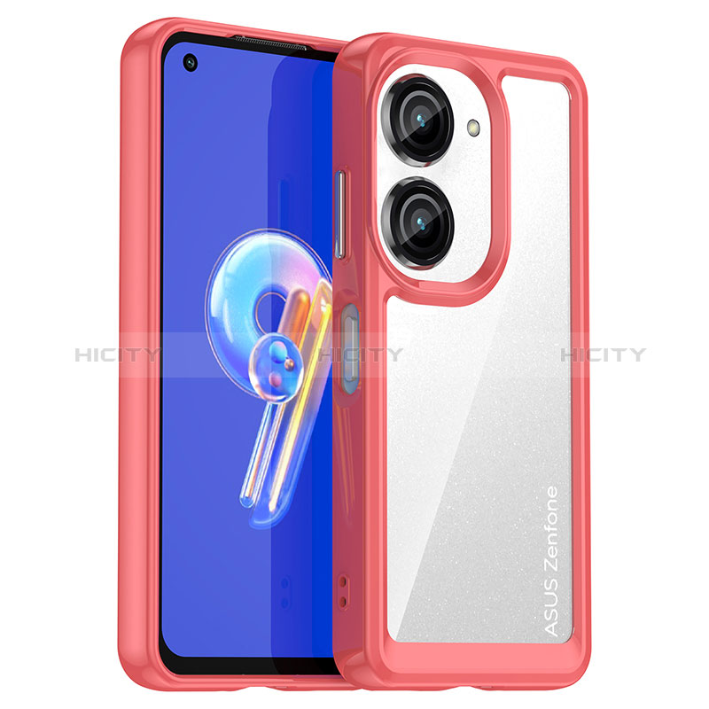 Carcasa Bumper Funda Silicona Transparente J01S para Asus Zenfone 9 Rojo