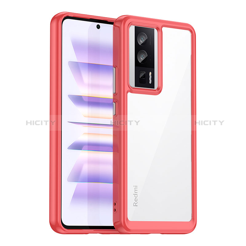 Carcasa Bumper Funda Silicona Transparente J02S para Xiaomi Poco F5 Pro 5G Rojo