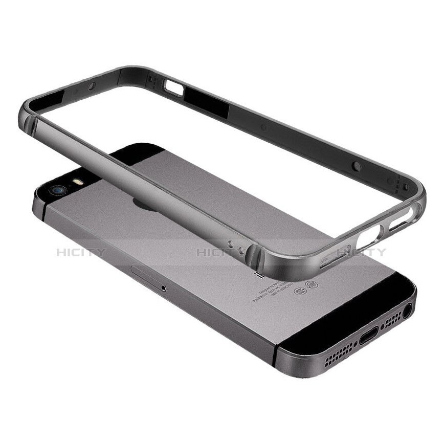 Carcasa Bumper Lujo Marco de Aluminio para Apple iPhone 5S Gris