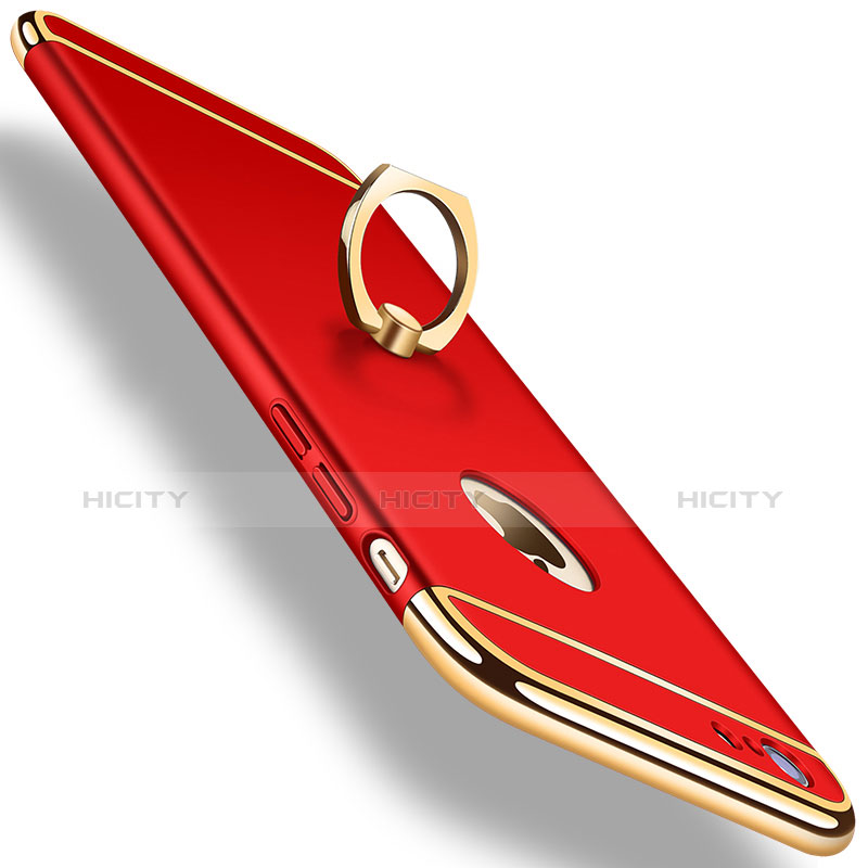 Carcasa Bumper Lujo Marco de Metal y Plastico con Anillo de dedo Soporte A01 para Apple iPhone 6 Rojo