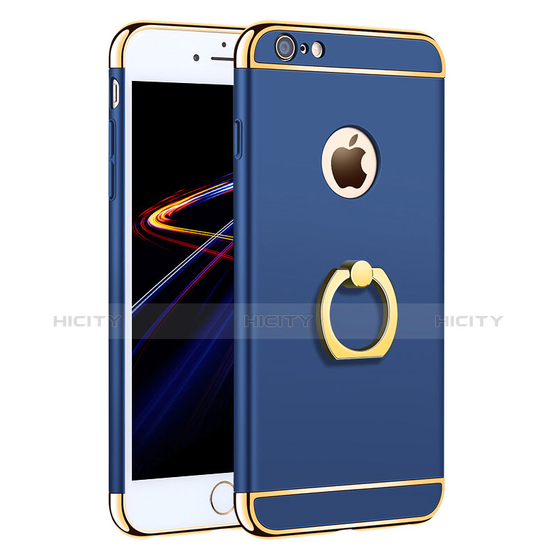 Carcasa Bumper Lujo Marco de Metal y Plastico con Anillo de dedo Soporte A01 para Apple iPhone 6S Azul